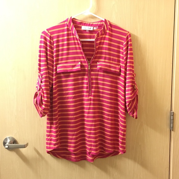 Calvin Klein pink/yellow striped top - Picture 1 of 2